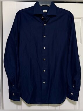Alessandro Gherardi Mens 40 - 15 3/4 Blue Polyester Button Down Shirt